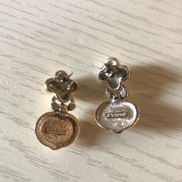 Vintage Monet designer dangle pierced earrings‎ 80s gold & silver - Picture 2 of 2